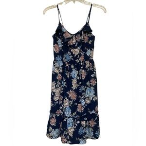 Xhilaration Navy and Blue Floral Midi Dress